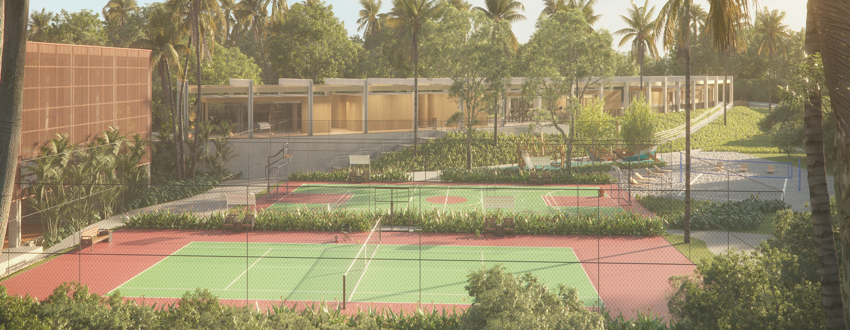 Perspectiva 3d quadra de tenis