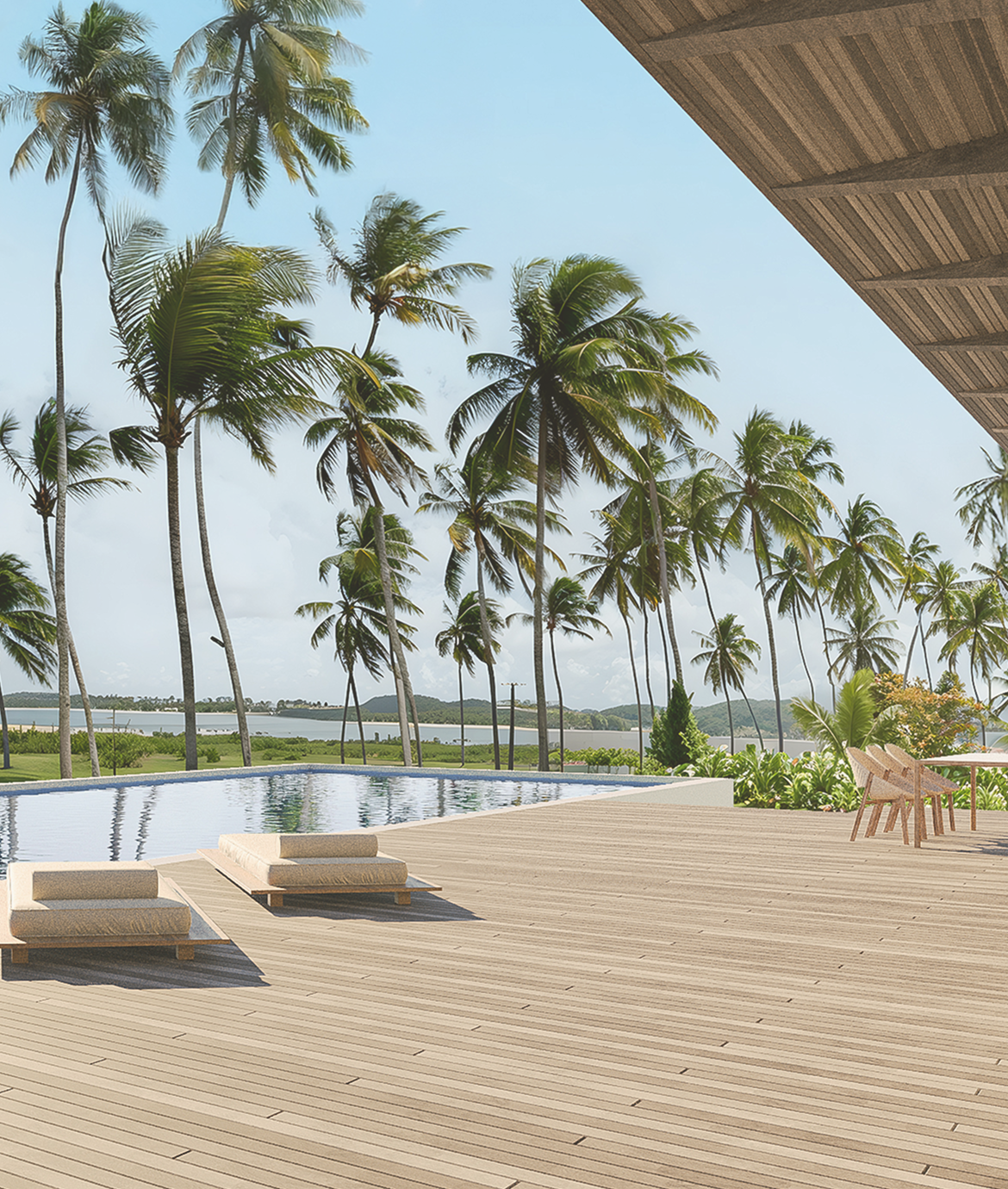 Perspectiva 3d da piscina nas casas